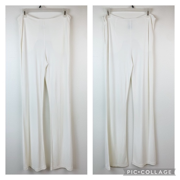 Surfvival Pants - Surfvival resort wear, chic ivory knit side zip flare leg high waist pants, EUC